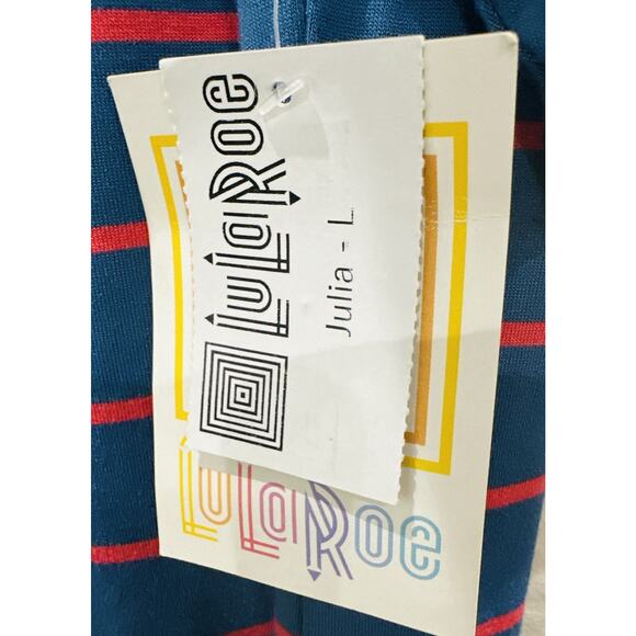 Women’s Lularoe Julia Blue And Red Striped Short Sleeve Dress Size L - NWT - Picture 4 of 4